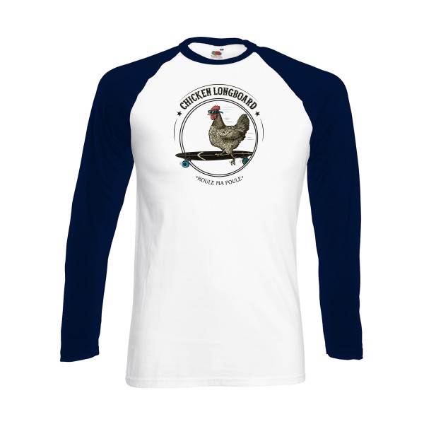 Chicken Longboard - T-shirt baseball manche longue - vêtement original avec une poule-