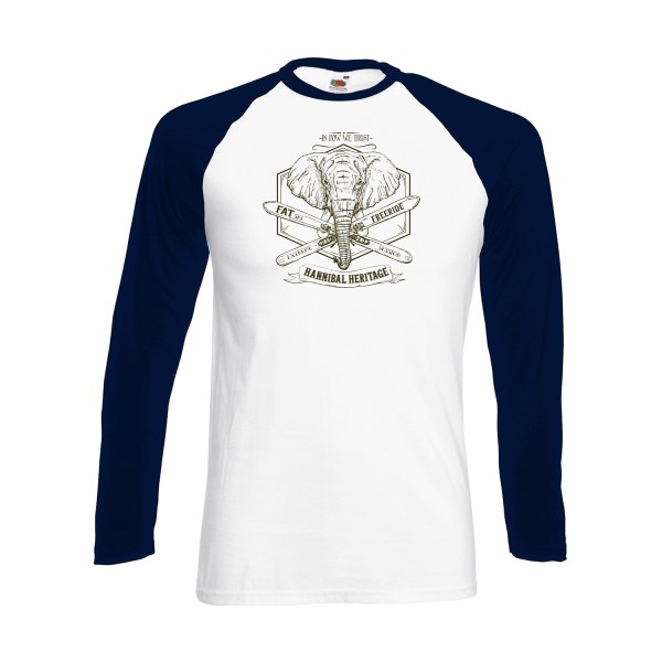 Hannibal Heritage - T shirt original Homme - modèle Fruit of the loom - Baseball T-Shirt LS - thème vintage -