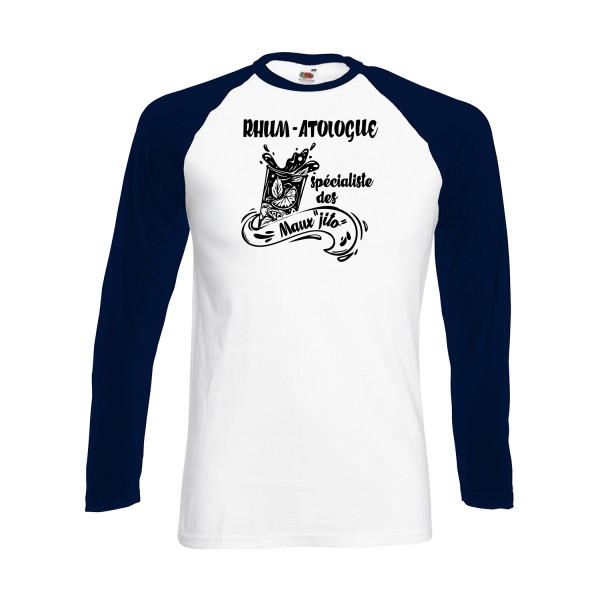 Rhum-atologue - Fruit of the loom - Baseball T-Shirt LS Homme - T-shirt baseball manche longue musique - thème humour et alcool -
