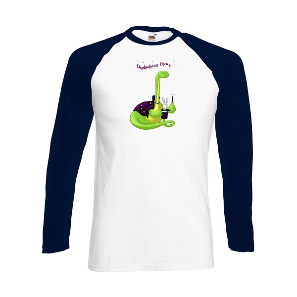 T shirt rigolo diplodocus sur Fruit of the loom - Baseball T-Shirt LS