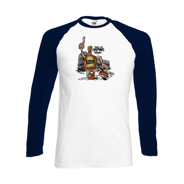  tous les chemins... - Tshirt humour alcool Homme - modèle Fruit of the loom - Baseball T-Shirt LS