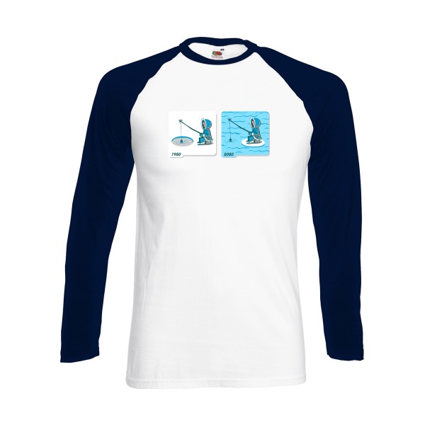 T shirt Homme humour -Fishing in Arctic - Fruit of the loom - Baseball T-Shirt LS