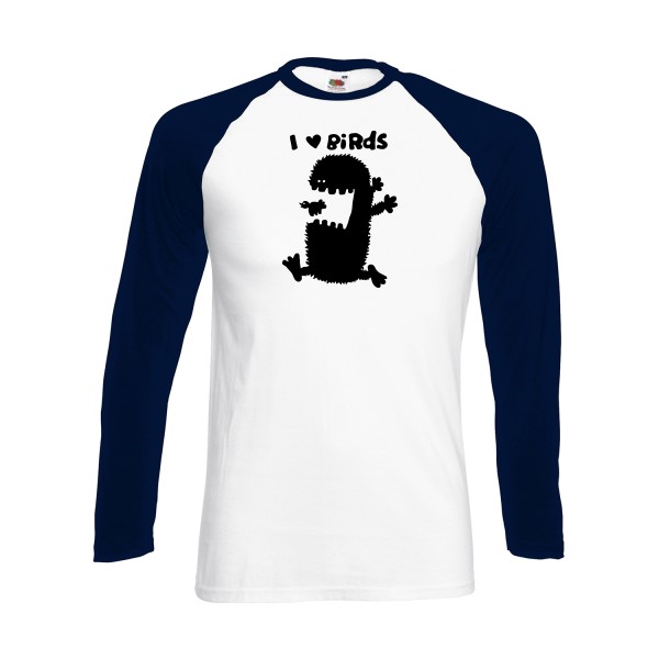 T-shirt baseball manche longue original Homme  - I love birds - 
