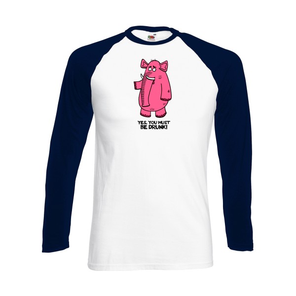 T-shirt baseball manche longue original  Homme - Pink elephant -