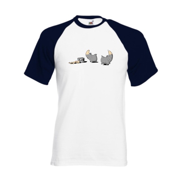 Rhinoféroce - T-shirt baseball humour potache Homme  -Fruit of the Loom - Baseball Tee - Thème humour noir -