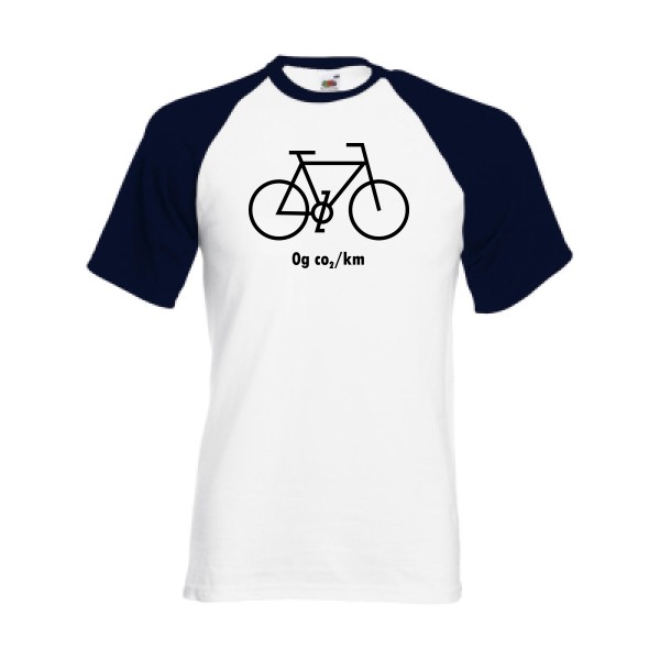Zéro grammes de CO2 - T-shirt baseball velo humour pour Homme -modèle Fruit of the Loom - Baseball Tee - thème humour et vélo -