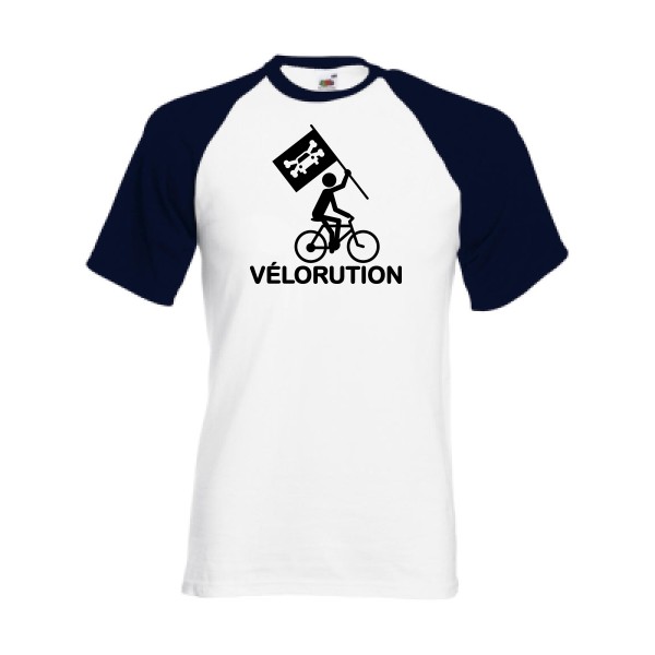 Vélorution- T-shirt baseball Homme - thème velo et humour -Fruit of the Loom - Baseball Tee -