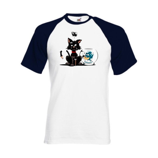 Piranha- T shirt chat et poisson - Fruit of the Loom - Baseball Tee