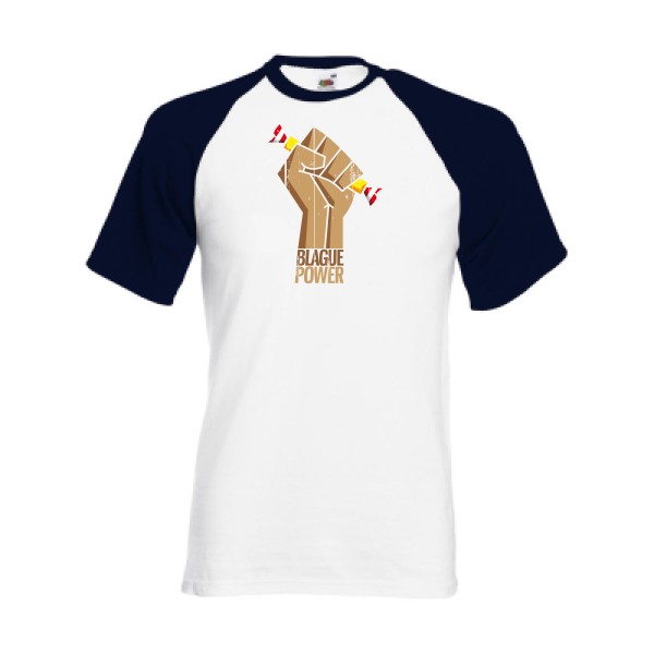 Blague Power - T-shirt baseball parodie Homme - modèle Fruit of the Loom - Baseball Tee -thème blague carambar -
