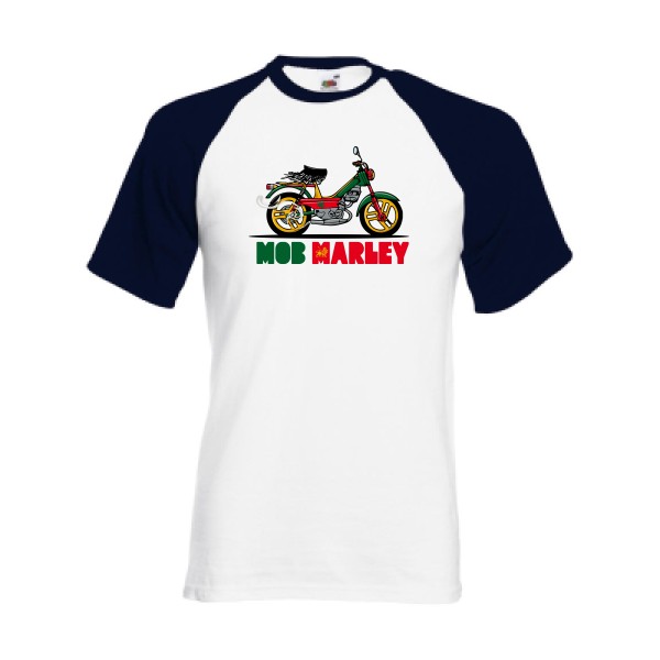 Mob Marley - T-shirt baseball reggae Homme - modèle Fruit of the Loom - Baseball Tee -thème musique et bob marley -