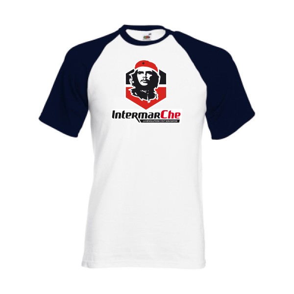 IntermarCHE - T-shirt baseball detournement Homme - modèle Fruit of the Loom - Baseball Tee -thème revolution et parodie -