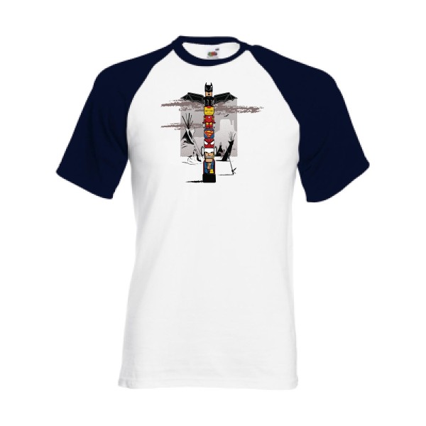 TOTEM - T-shirt baseball super heros Homme - modèle Fruit of the Loom - Baseball Tee -thème parodie super héros -