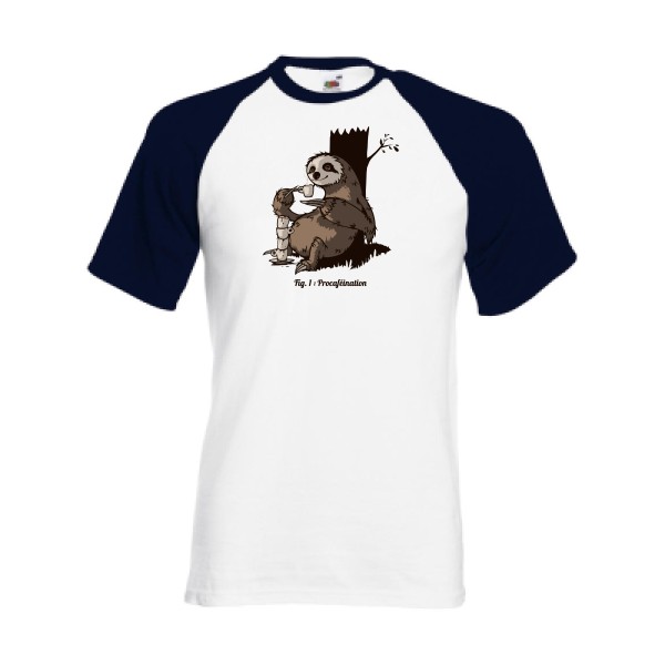 Procaféination -T-shirt baseball animaux  -Fruit of the Loom - Baseball Tee -thème  humour et bestiole - 