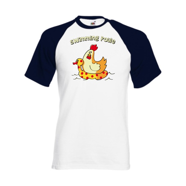 swimming poule - T-shirt baseball rigolo Homme - modèle Fruit of the Loom - Baseball Tee -thème burlesque -