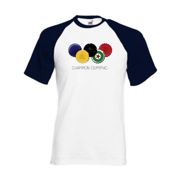 CHAMPION OLYMP'HIC - T-shirt baseball burlesque pour Homme -modèle Fruit of the Loom - Baseball Tee - thème alcool humour -