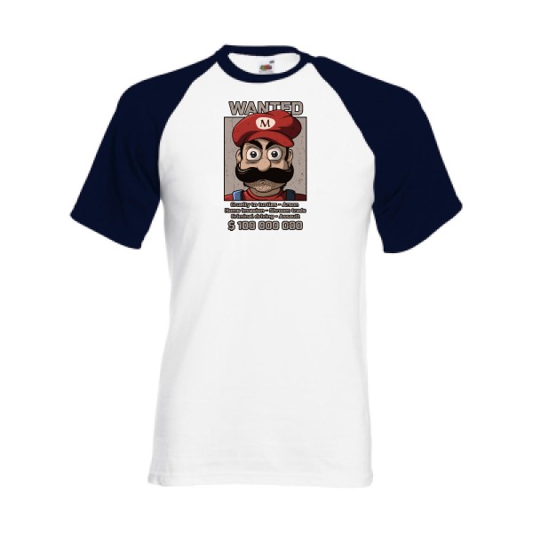Wanted Mario-T-shirt baseball Geek - Fruit of the Loom - Baseball Tee- Thème Geek -