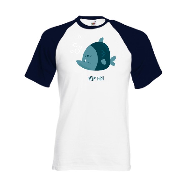 M'en fish - T-shirt baseball fun pour Homme -modèle Fruit of the Loom - Baseball Tee - thème humour et enfance -