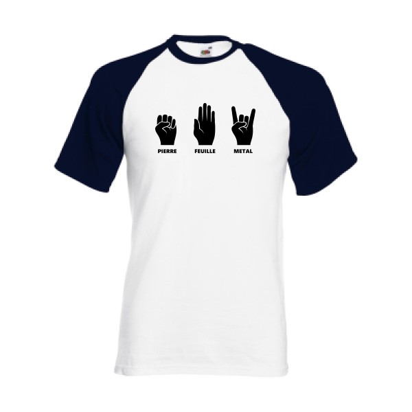 Pierre Feuille Metal - modèle Fruit of the Loom - Baseball Tee - T shirt Homme humour - thème tee shirt et sweat parodie -