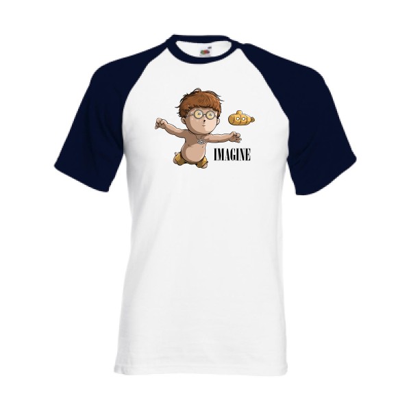 Imagine... - T-shirt baseball humoristique pour Homme -modèle Fruit of the Loom - Baseball Tee - thème rock et parodie -