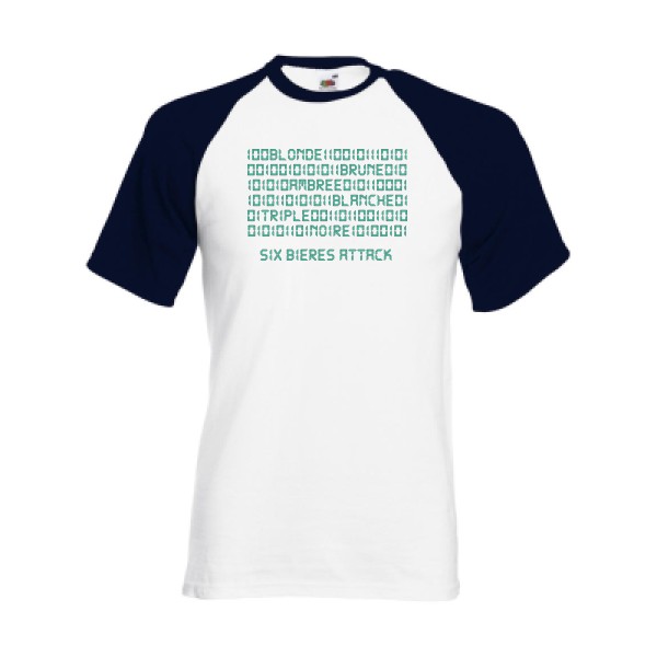 Six bières attack ! - T-shirt baseball  alcool humour  - modèle Fruit of the Loom - Baseball Tee -thème vêtement parodie -
