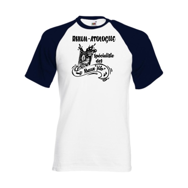 Rhum-atologue - Fruit of the Loom - Baseball Tee Homme - T-shirt baseball musique - thème humour et alcool -