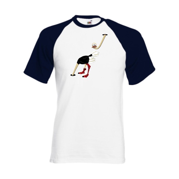Autruche - T-shirt baseball burlesque Homme - modèle Fruit of the Loom - Baseball Tee -thème humour et animaux -