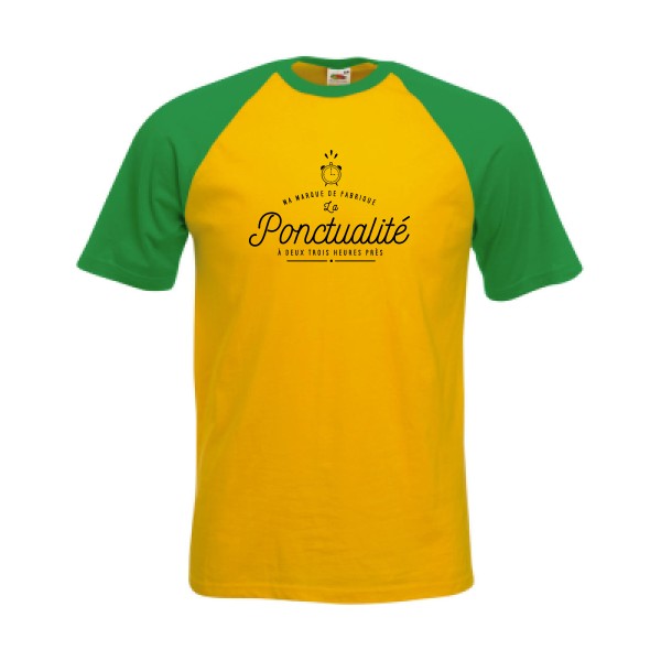 La Ponctualité - Tee shirt humoristique Homme -Fruit of the Loom - Baseball Tee