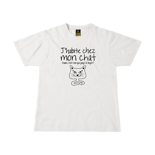 J'habite chez mon chat - T-shirt workwear mignon pour Homme -modèle B&C - Workwear T-Shirt - thème animaux et chats -