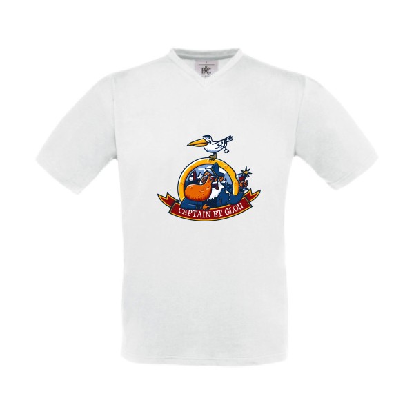 Captain et glou- Tee shirt marin humour -B&C - Exact V-Neck