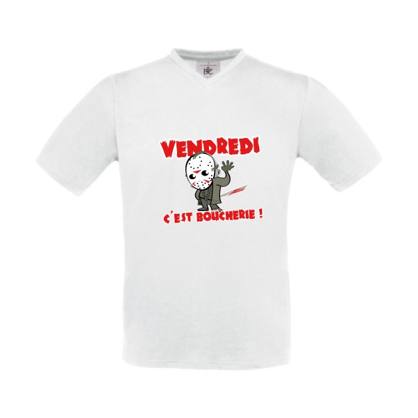 T-shirt Col V Homme original - VENDREDI C'EST BOUCHERIE ! - 