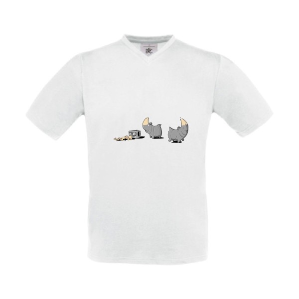 Rhinoféroce - T-shirt Col V humour potache Homme  -B&C - Exact V-Neck - Thème humour noir -