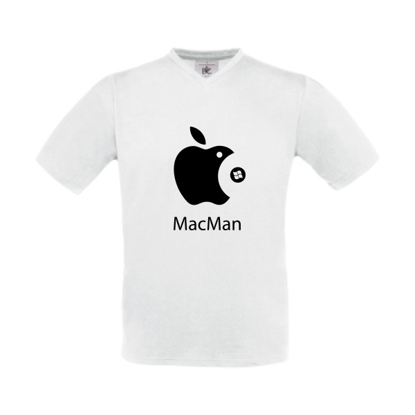 MacMan - T-shirt Col V vintage pour Homme -modèle B&C - Exact V-Neck - thème retro et jeux videos -