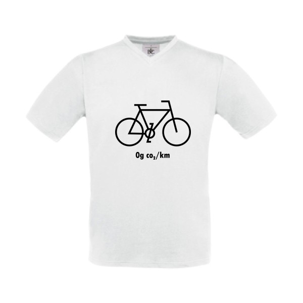 Zéro grammes de CO2 - T-shirt Col V velo humour pour Homme -modèle B&C - Exact V-Neck - thème humour et vélo -