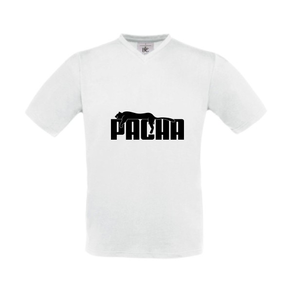 Pacha - T-shirt Col V parodie humour Homme - modèle B&C - Exact V-Neck -thème humour et parodie -
