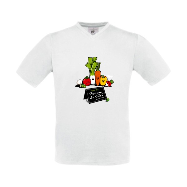Potage du Chef - T-shirt Col V rigolo Homme - modèle B&C - Exact V-Neck -thème humour cuisine et top chef-