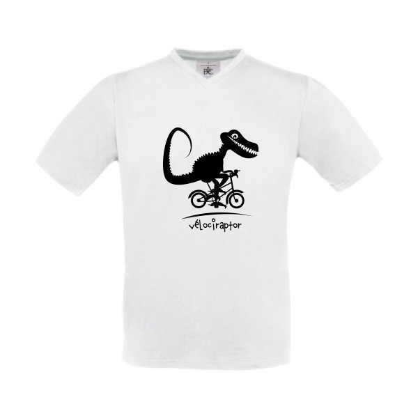 vélociraptor -T-shirt Col V rigolo- Homme -B&C - Exact V-Neck -thème  humour dinausore - 