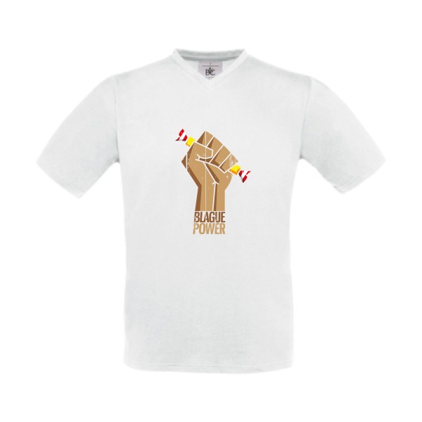 Blague Power - T-shirt Col V parodie Homme - modèle B&C - Exact V-Neck -thème blague carambar -