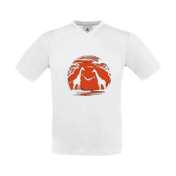 girafe - T-shirt Col V Homme animaux  - B&C - Exact V-Neck - thème geek et zen