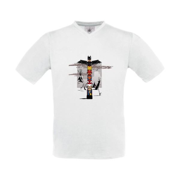 TOTEM - T-shirt Col V super heros Homme - modèle B&C - Exact V-Neck -thème parodie super héros -