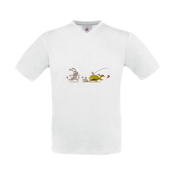 T-shirt Col V Homme rigolo -Le Lièvre et la tortue... ninja -