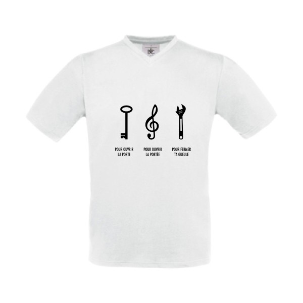 La clé pour.. - modèle B&C - Exact V-Neck - T-shirt Col V original  Homme - thème humour potache -