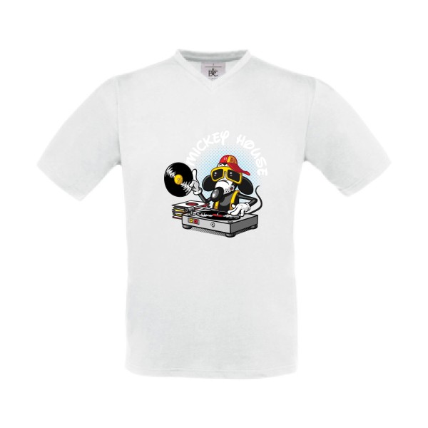 Mickey house v2 -T-shirt Col V mickey Homme  -B&C - Exact V-Neck -Thème parodie et musique -