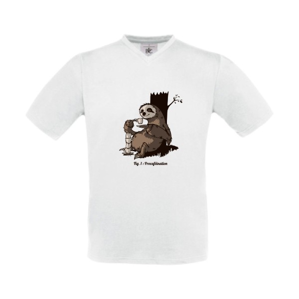 Procaféination -T-shirt Col V animaux  -B&C - Exact V-Neck -thème  humour et bestiole - 