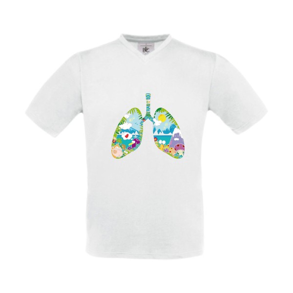  T-shirt Col V Homme original - happy lungs - 