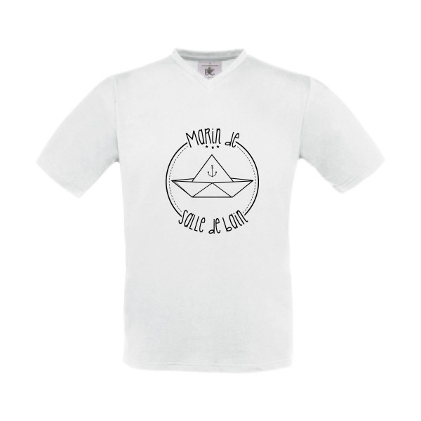 T-shirt Col V original Homme  - Marin de salle de bain - 