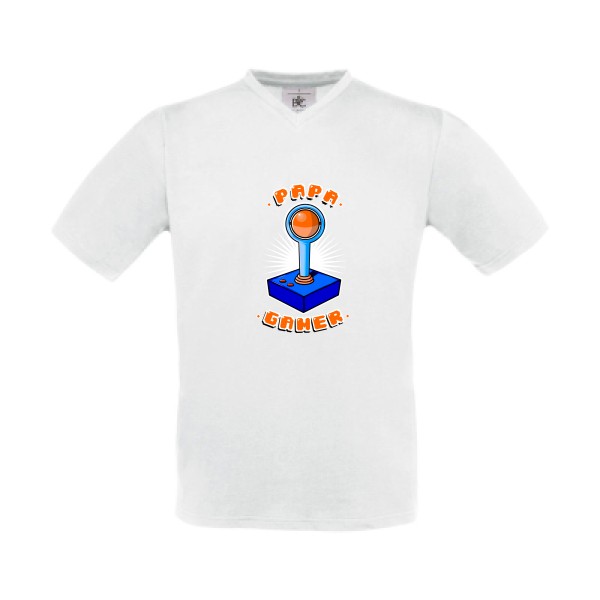 T-shirt Col V geek Homme  - PAPA GAMER - 