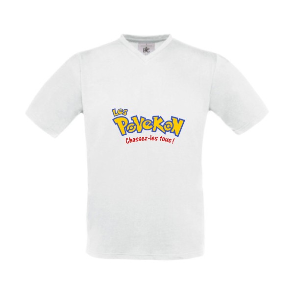 Povekon - T-shirt Col V drôle Homme - modèle B&C - Exact V-Neck -thème parodie pokemon -