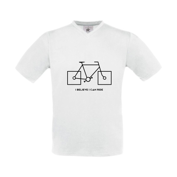 I believe I can ride - T-shirt Col V velo humour Homme - modèle B&C - Exact V-Neck -thème humour et vélo -