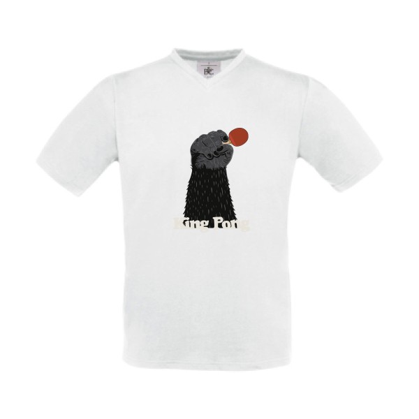 King Pong - T-shirt Col V burlesque pour Homme -modèle B&C - Exact V-Neck - thème humour potache -