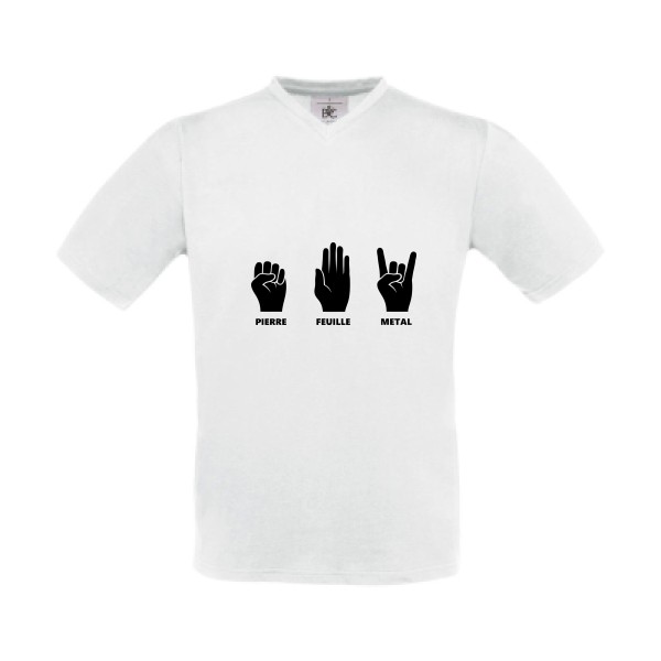 Pierre Feuille Metal - modèle B&C - Exact V-Neck - T shirt Homme humour - thème tee shirt et sweat parodie -